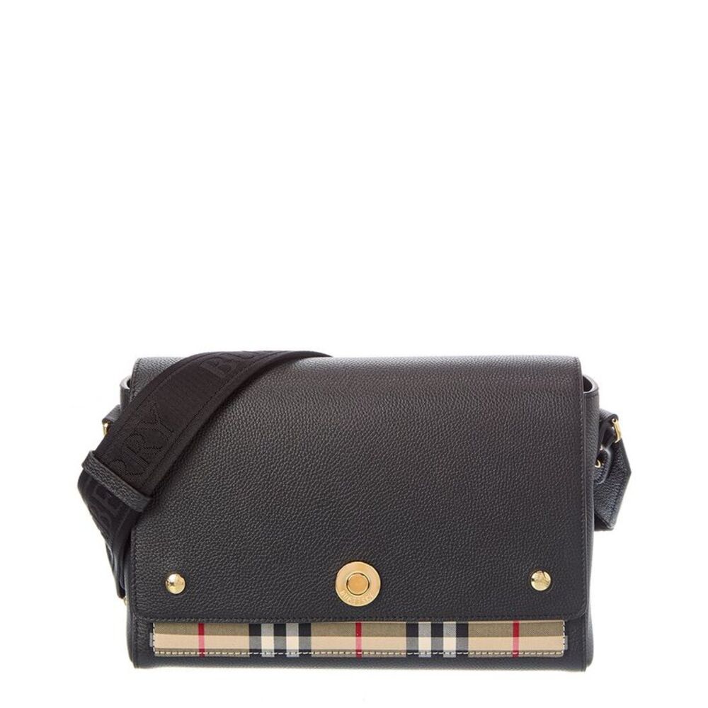 Burberry Note Medium Check Canvas & Leather Shoulder Bag, Black